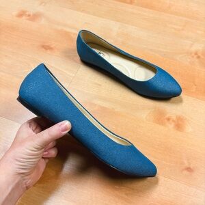 Coach and Four Melitta Chambray Glitter Denim Blue Flats Womens 8.5
